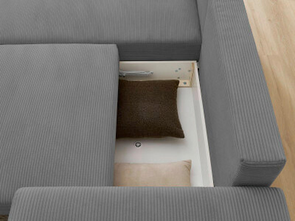 ECKSOFA Ottomane links  ATILLA Dunkelgrau Cord  - Dunkelgrau/Schwarz, MODERN, Kunststoff/Textil (149/244cm)