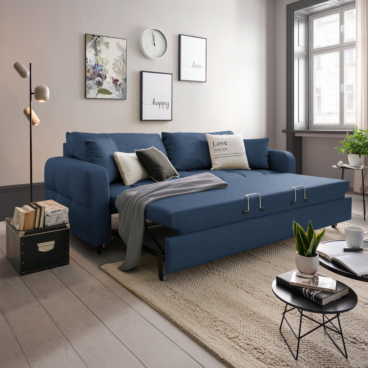 SCHLAFSOFA  in Webstoff Blau  - Blau/Schwarz, Design, Holz/Textil (236/88/101cm) - Lomoco