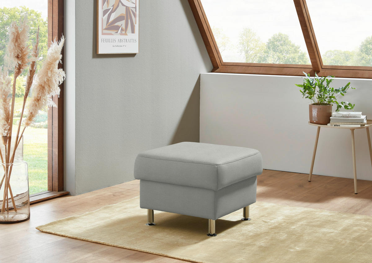 HOCKER in Textil Silberfarben  - Silberfarben/Alufarben, KONVENTIONELL, Textil/Metall (60/46/60cm) - Beldomo Comfort