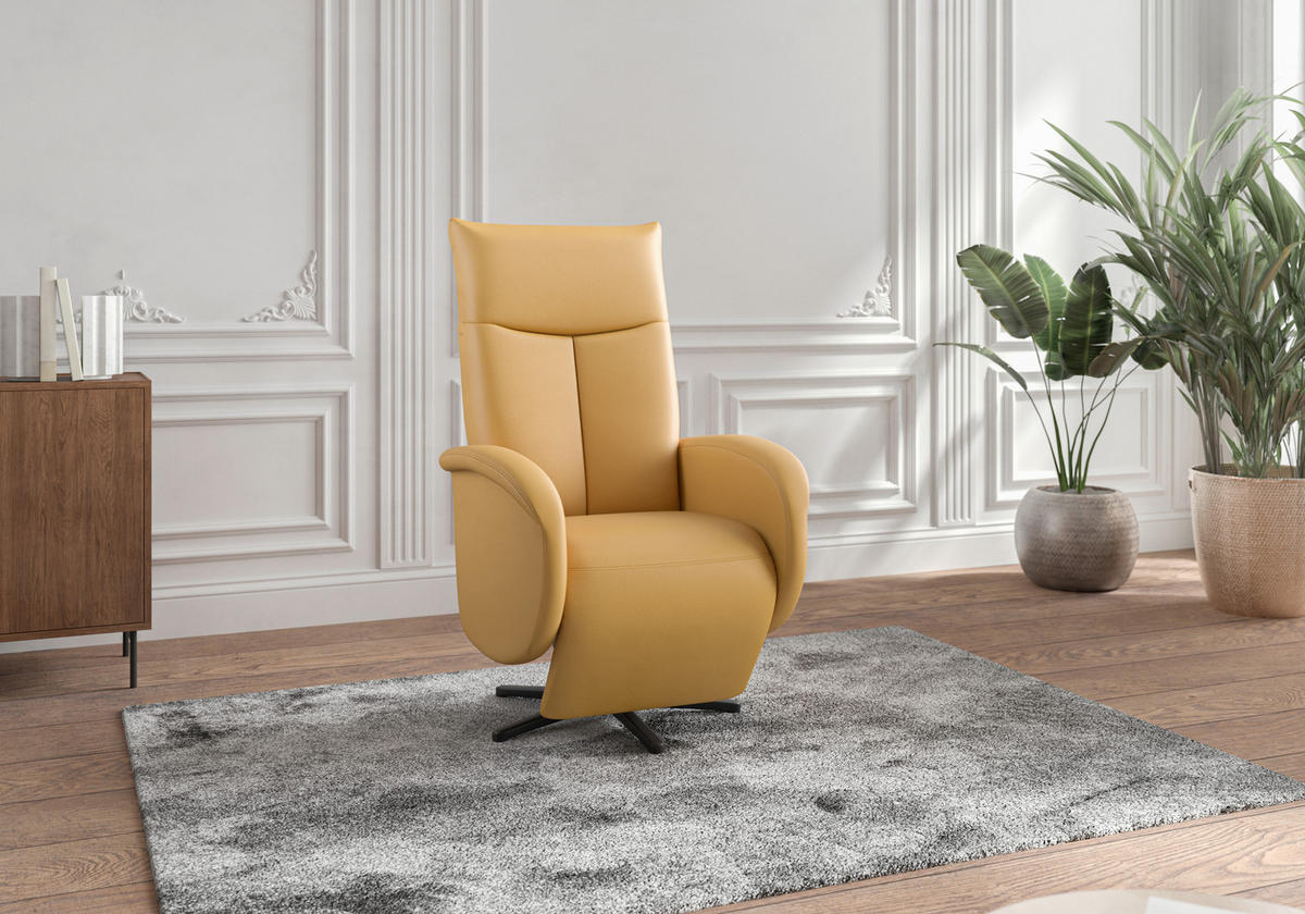 DREHSTUHL Currygelb  - Currygelb/Schwarz, MODERN, Leder/Metall (75/112/82cm) - Sit & More