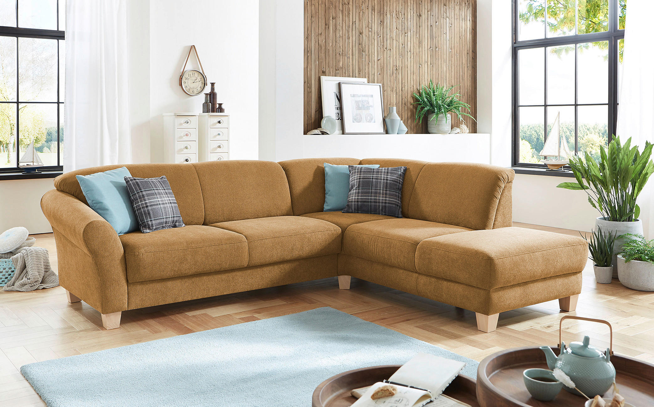 ECKSOFA in Flachgewebe Senfgelb  257/212 cm  - Senfgelb/Naturfarben, KONVENTIONELL, Holz/Textil (257/212cm) - Sit & More