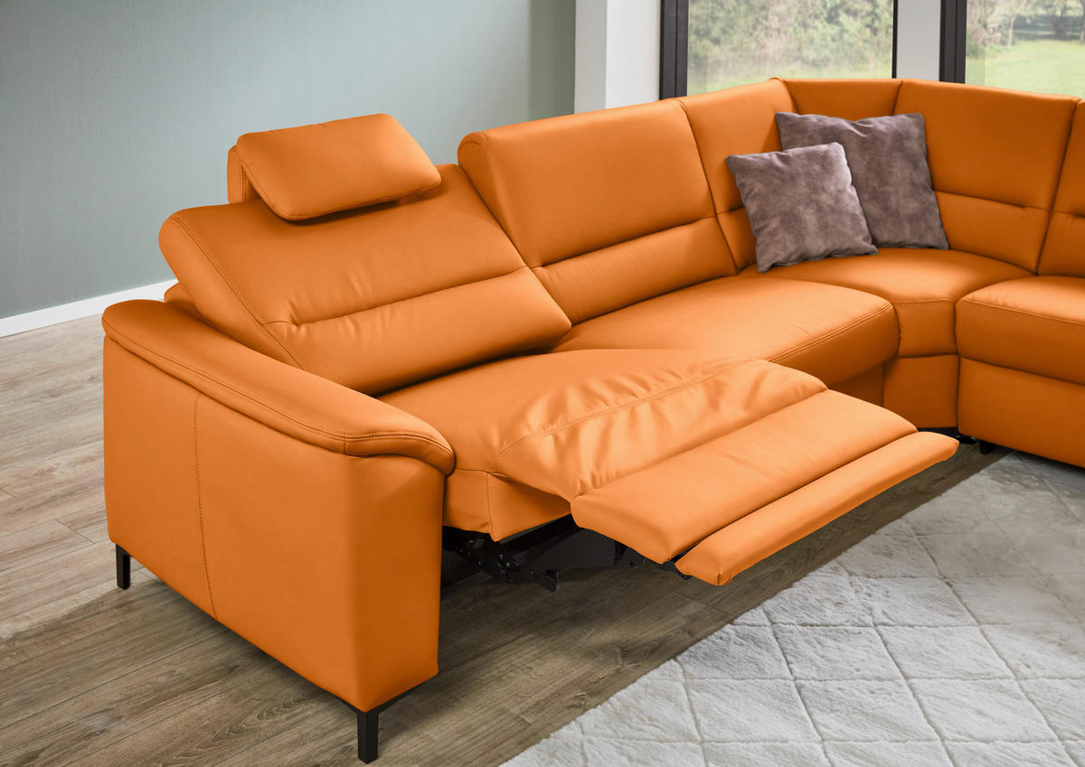 ECKSOFA  in Echtleder Orange  290/249 cm  - Schwarz/Orange, KONVENTIONELL, Leder/Metall (290/249cm) - Beldomo Premium