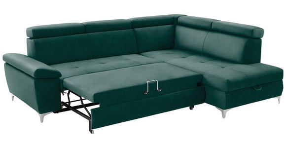 ECKSOFA  in Samt Grün  - Chromfarben/Grün, KONVENTIONELL, Textil/Metall (271/206cm) - Carryhome