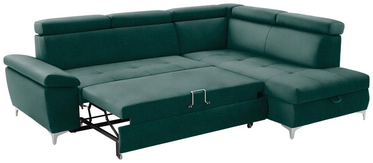 ECKSOFA Grün Samt  - Chromfarben/Grün, KONVENTIONELL, Textil/Metall (271/206cm) - Carryhome