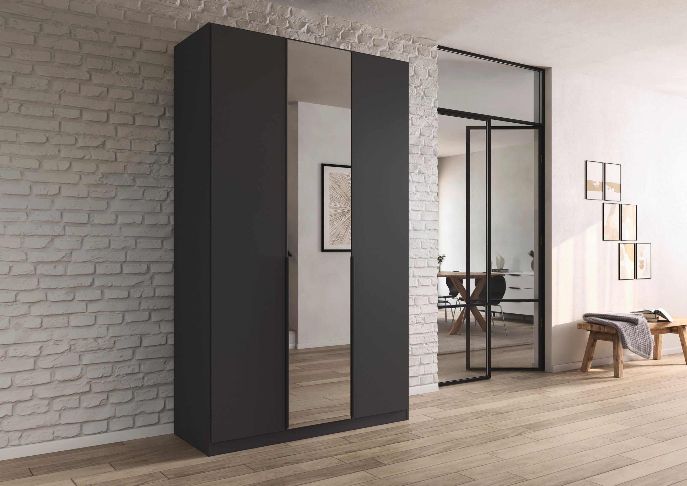 DREHTÜRENSCHRANK Grau  - Grau, Modern, Holzwerkstoff/Metall (136/229/54cm) - Rauch Möbel