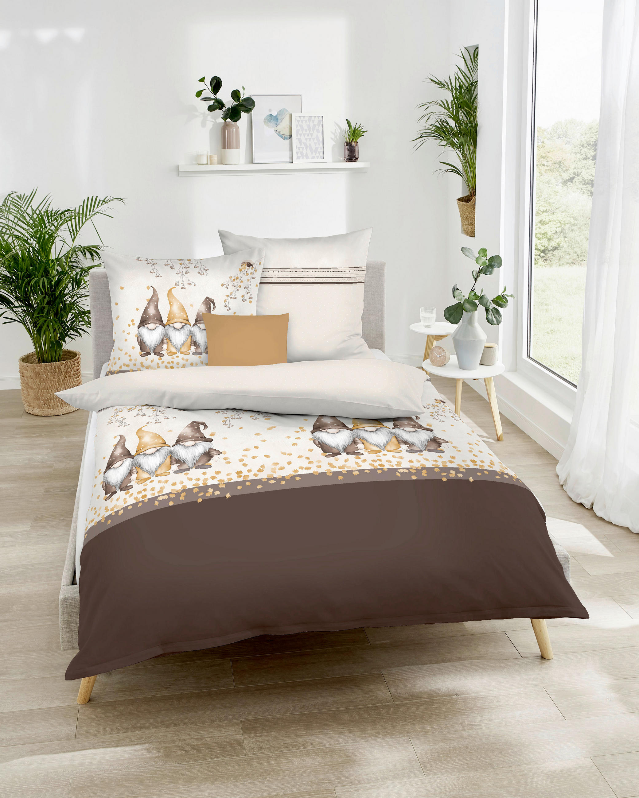 POSTELJNINA Wichtel Kumpel 140/200 cm bombažni flanel rjava  - rjava, Konvencionalno, tekstil (140/200cm) - Kaeppel
