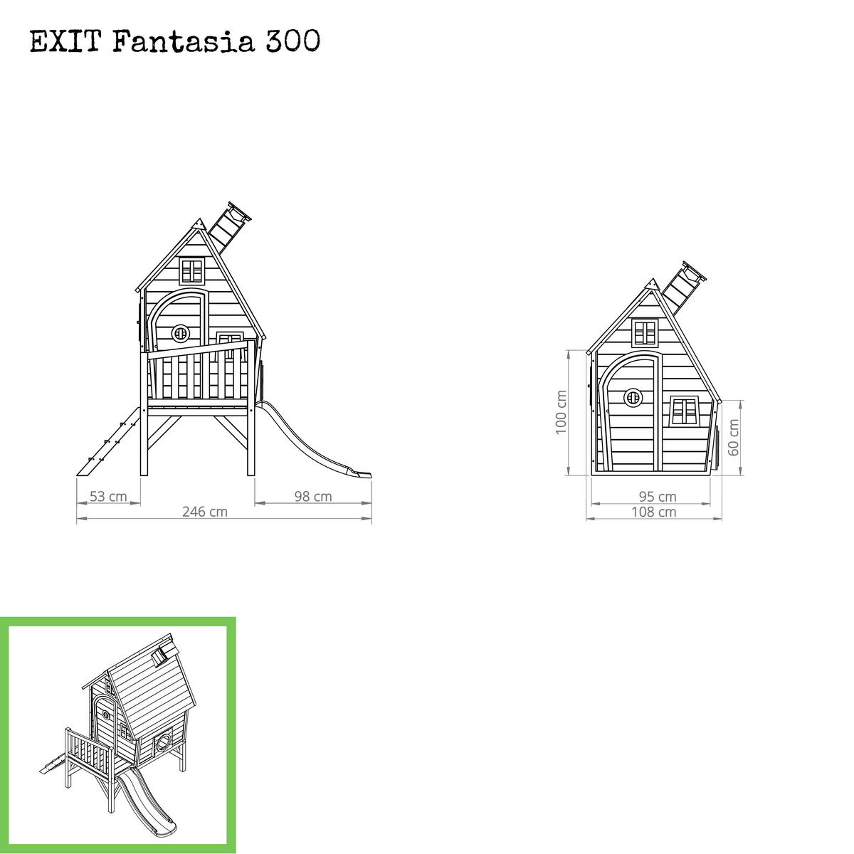 SPIELHAUS  - Rot/Grün, KONVENTIONELL, Holz (246/166/227cm) - EXIT Toys