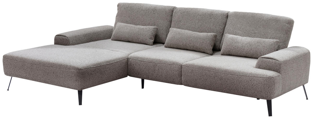ECKSOFA in Flachgewebe Graubraun  - Graubraun/Schwarz, Design, Textil/Metall (178/305cm) - Livetastic