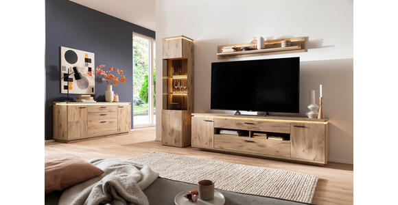 WOHNWAND 3-teilig  in Eichefarben  270/208/50 cm  - Eichefarben/Anthrazit, KONVENTIONELL, Glas/Holzwerkstoff (270/208/50cm) - Cantus