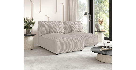 ECKSOFA Creme Cord Zierkissen, Rückenkissen, Schlaffunktion, Rücken echt  - Creme/Schwarz, MODERN, Kunststoff/Textil (153/200cm) - Xora
