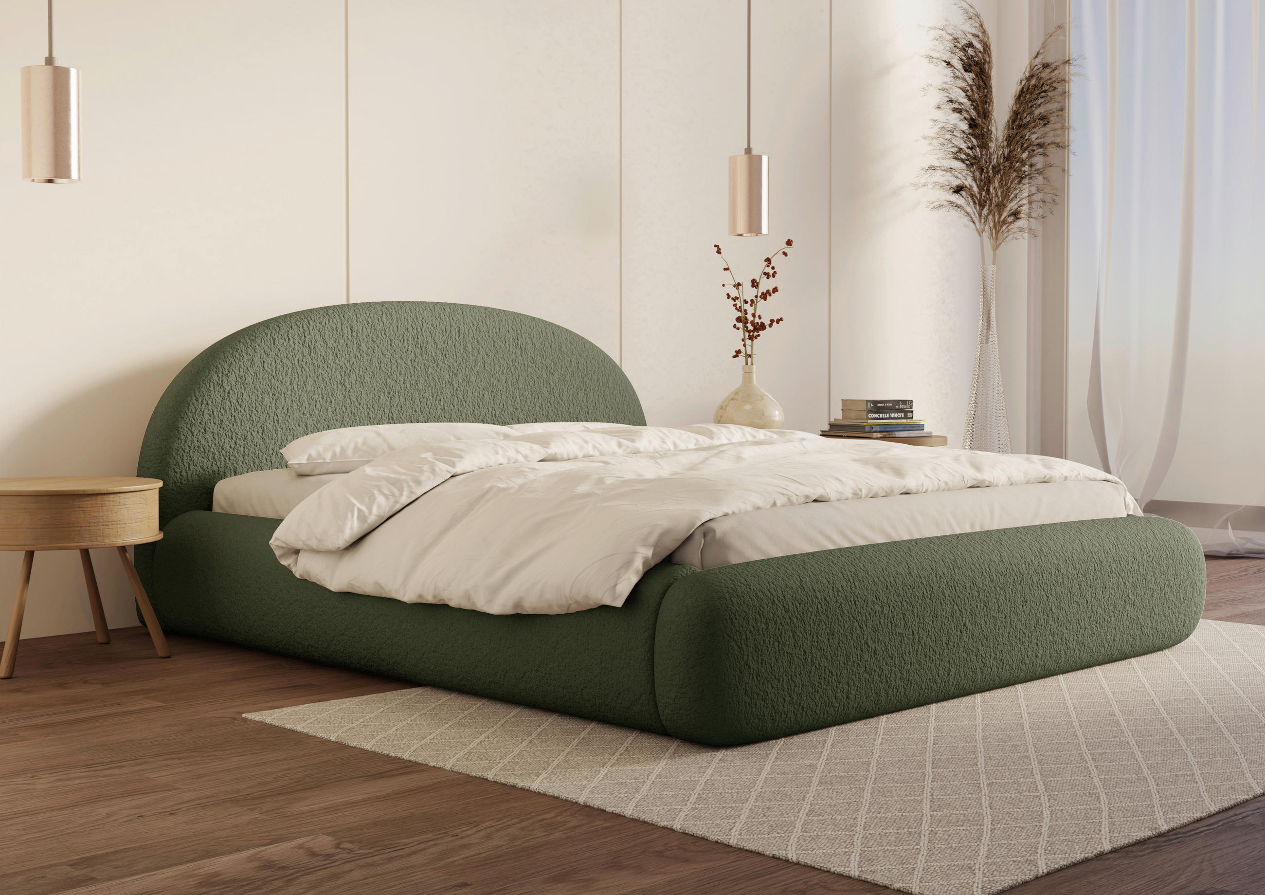 POLSTERBETT 160/200 cm,  in Grün, gepolstertes Kopfteil, Lattenrost, Bettkasten,  - Schwarz/Grün, Design, Holz/Textil (160/200cm) - Chameo