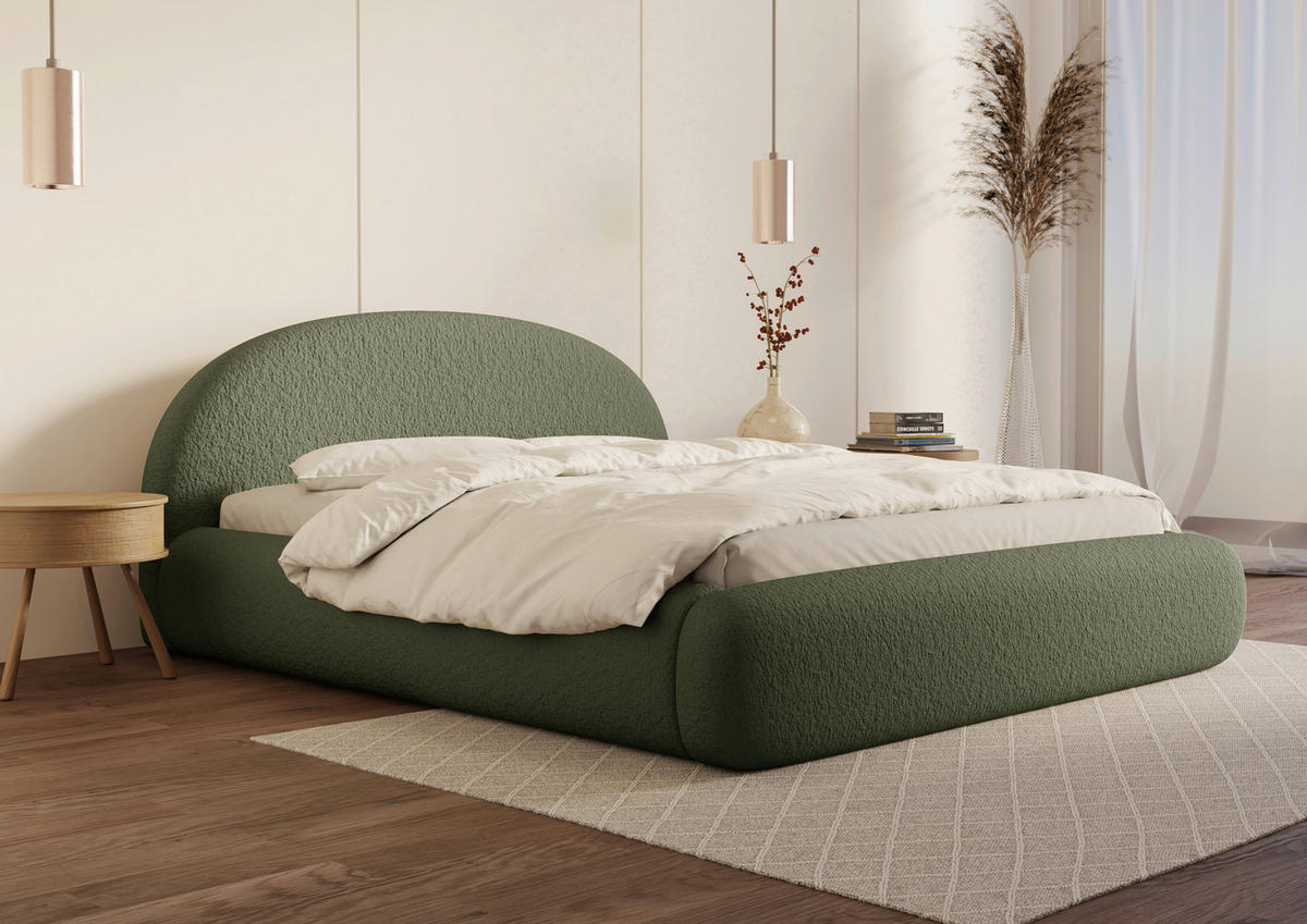 POLSTERBETT 160/200 cm,  in Grün, gepolstertes Kopfteil, Lattenrost, Bettkasten,  - Schwarz/Grün, Design, Holz/Textil (160/200cm) - Chameo