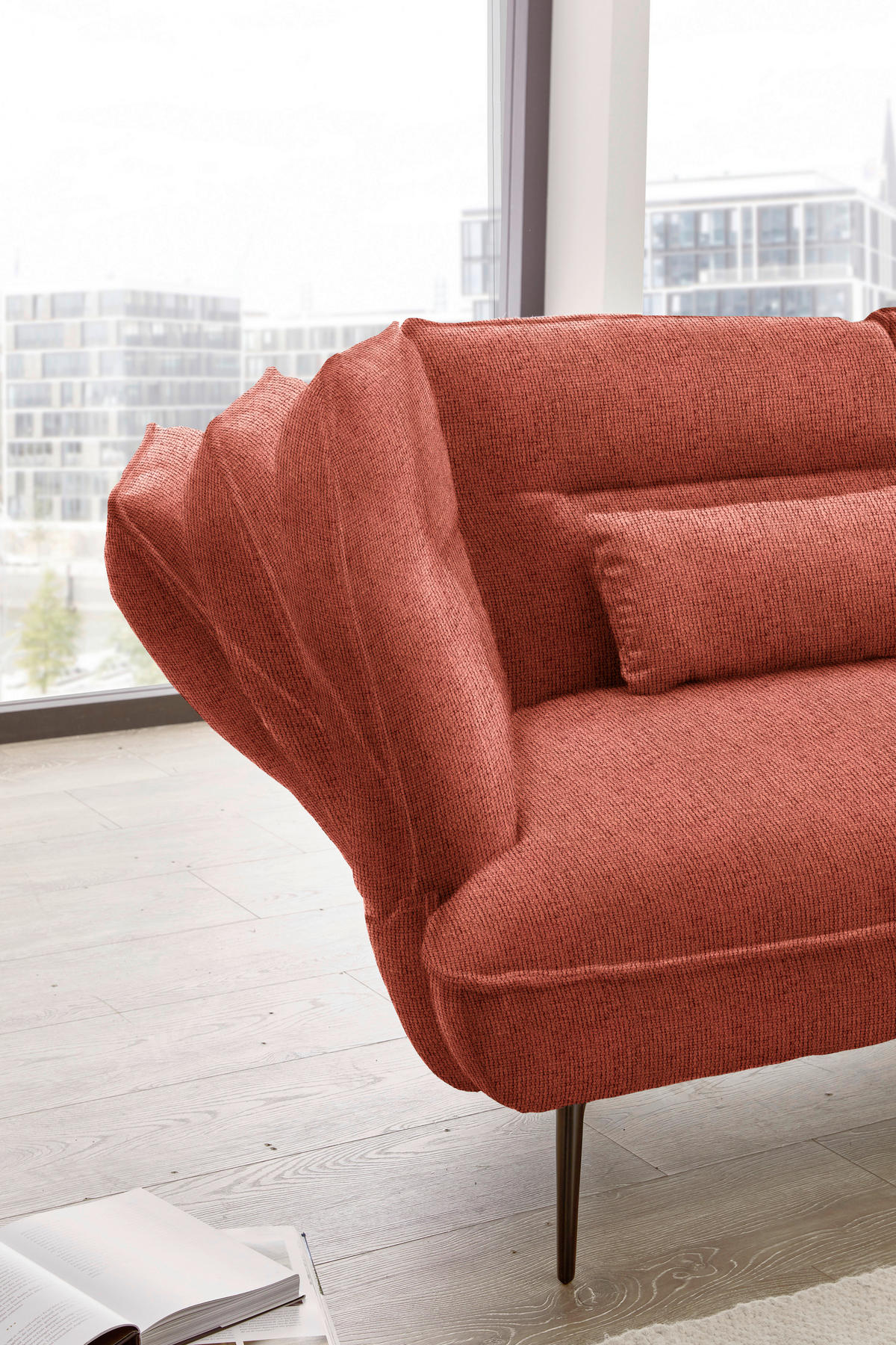 ECKSOFA in Flachgewebe Kupferfarben  - Schwarz/Kupferfarben, Design, Textil/Metall (339/153cm) - Moderano