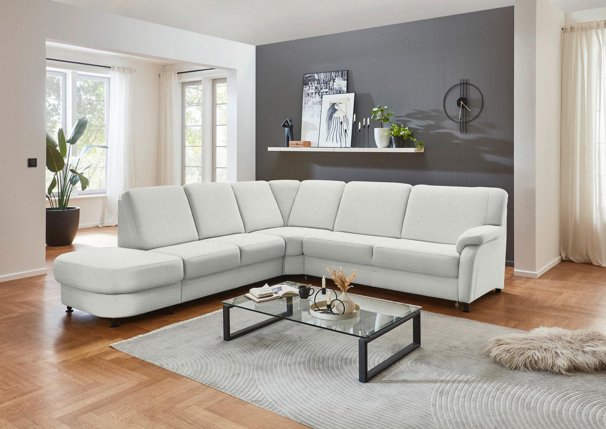 ECKSOFA Flachgewebe Silberfarben  - Silberfarben/Schwarz, Konventionell, Textil/Metall (287/269cm) - Beldomo System