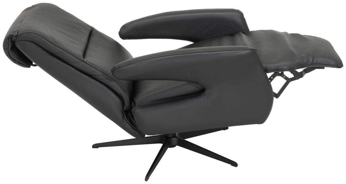 RELAXFÅTÖLJ i trä, metall, läder svart  - svart, Klassisk, metall/läder (75/107/88cm) - Welnova