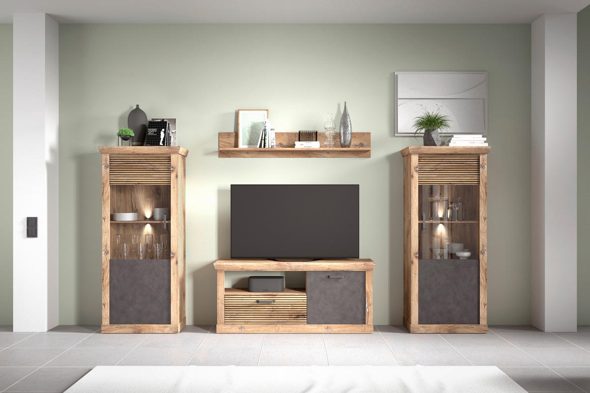 OBÝVACIA STENA, antracitová, farba duba - čierna/farba duba, Konventionell, kompozitné drevo/plast (332/180/40cm) - Livetastic