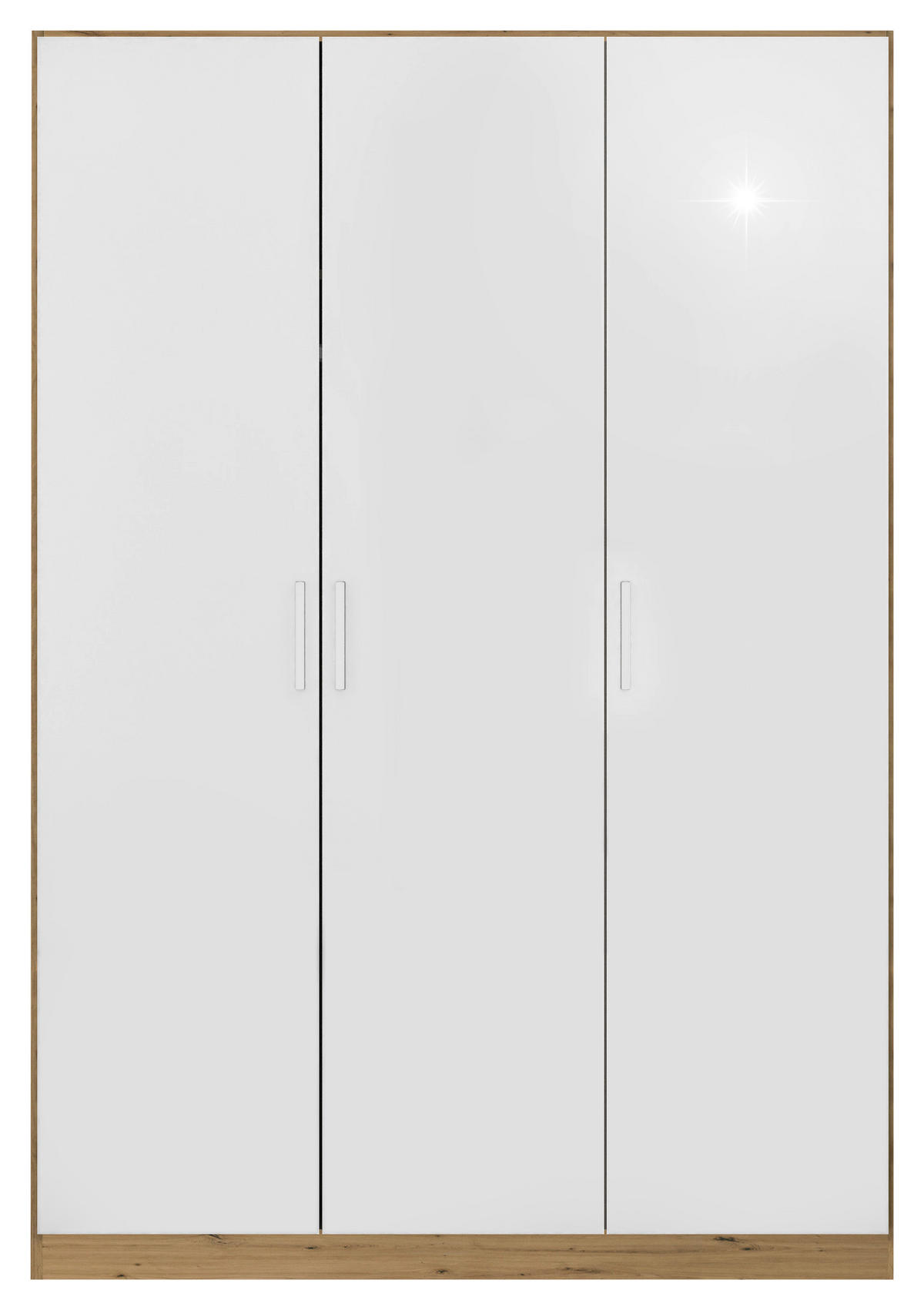 DREHTÜRENSCHRANK  in Eiche Artisan, Weiß Hochglanz  - Chromfarben/Weiß Hochglanz, MODERN, Holzwerkstoff/Kunststoff (136/197/54cm) - Rauch Möbel