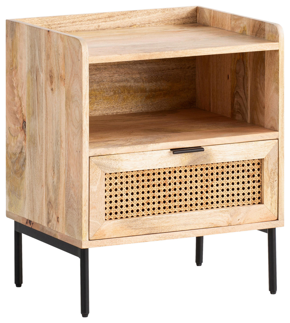 SÄNGBORD i massiv mangoträ naturfärgad  - brun/svart, Lifestyle, metall/trä (50/60/40cm) - MID.YOU
