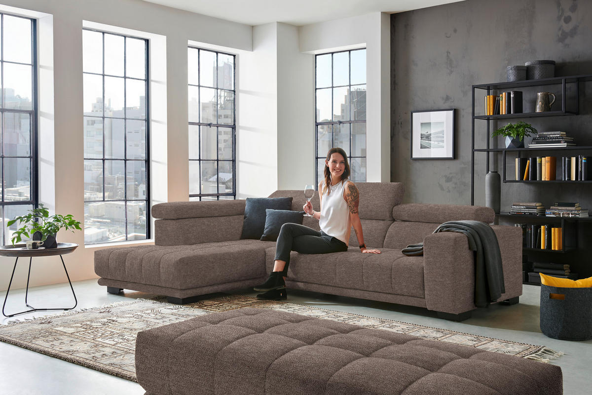 ECKSOFA in Mikrofaser Hellbraun  - Hellbraun/Schwarz, Design, Textil/Metall (207/301cm) - Xora