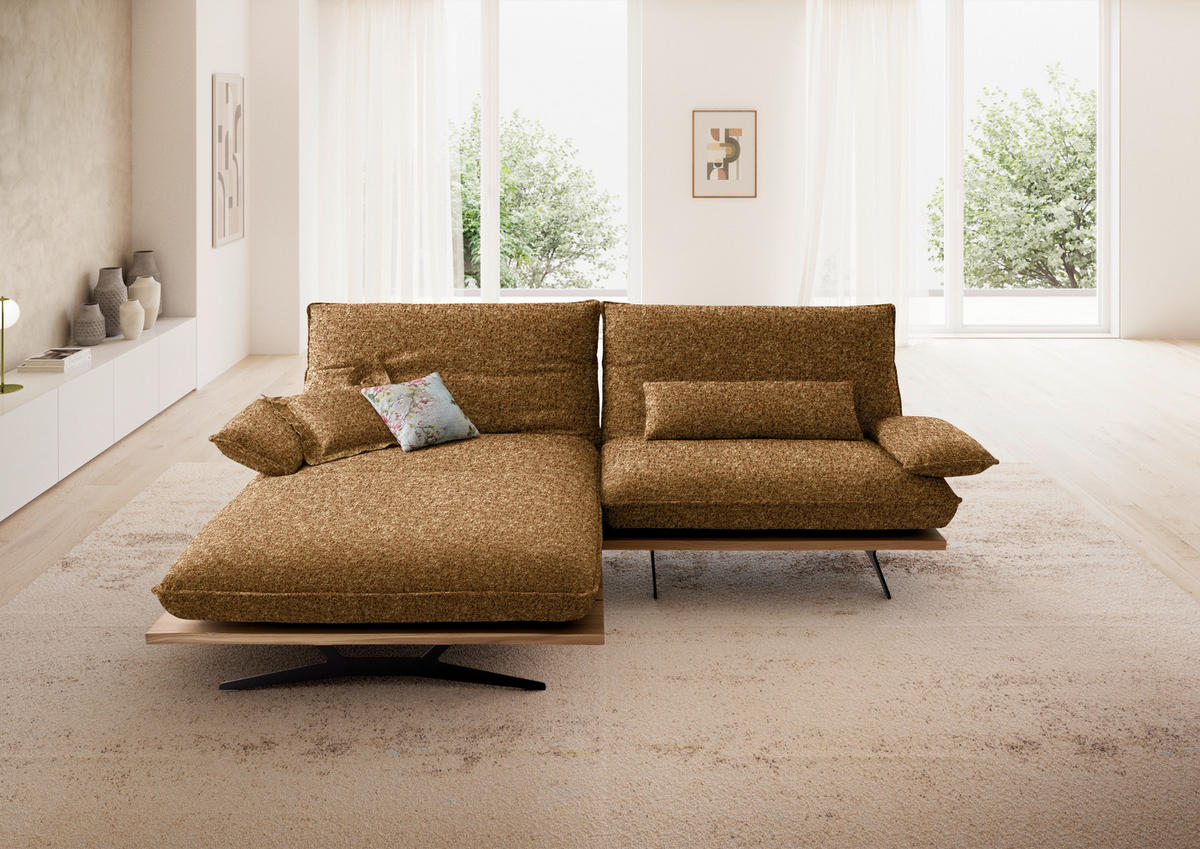 ECKSOFA Chenille, Flachgewebe Cognac, Wildeiche  - Wildeiche/Cognac, Design, Holz/Textil (161/284cm) - Koinor