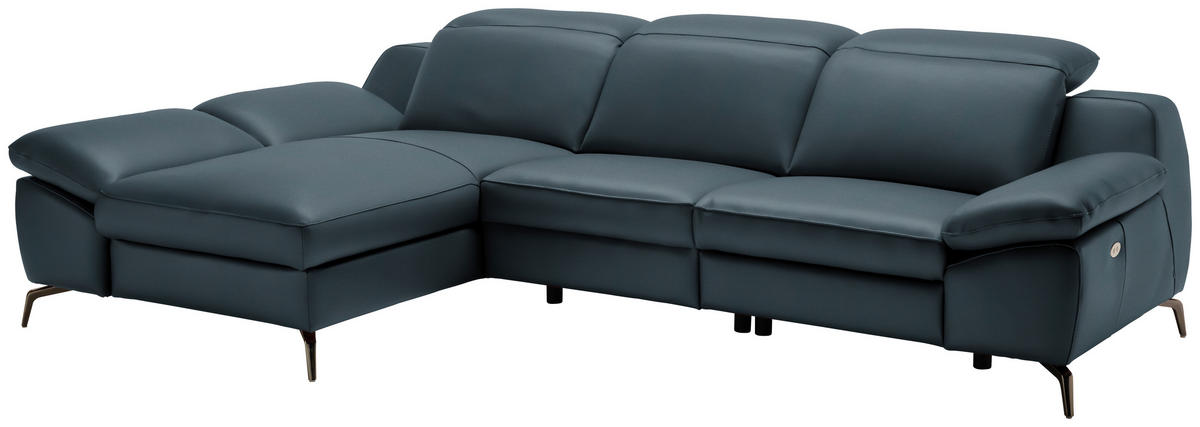 ECKSOFA in Echtleder Dunkelblau  183/286 cm  - Schwarz/Dunkelblau, Design, Leder/Metall (183/286cm) - Celina Home