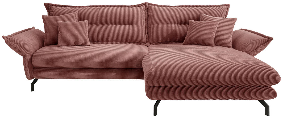 ECKSOFA in Cord Koralle  - Koralle/Schwarz, Modern, Textil/Metall (255/180cm) - Livetastic