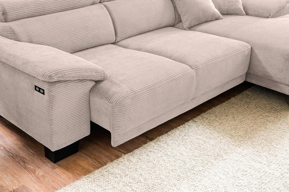 ECKSOFA in Cord Taupe  - Taupe/Schwarz, Design, Holz/Textil (270/174cm) - Pure Home Lifestyle