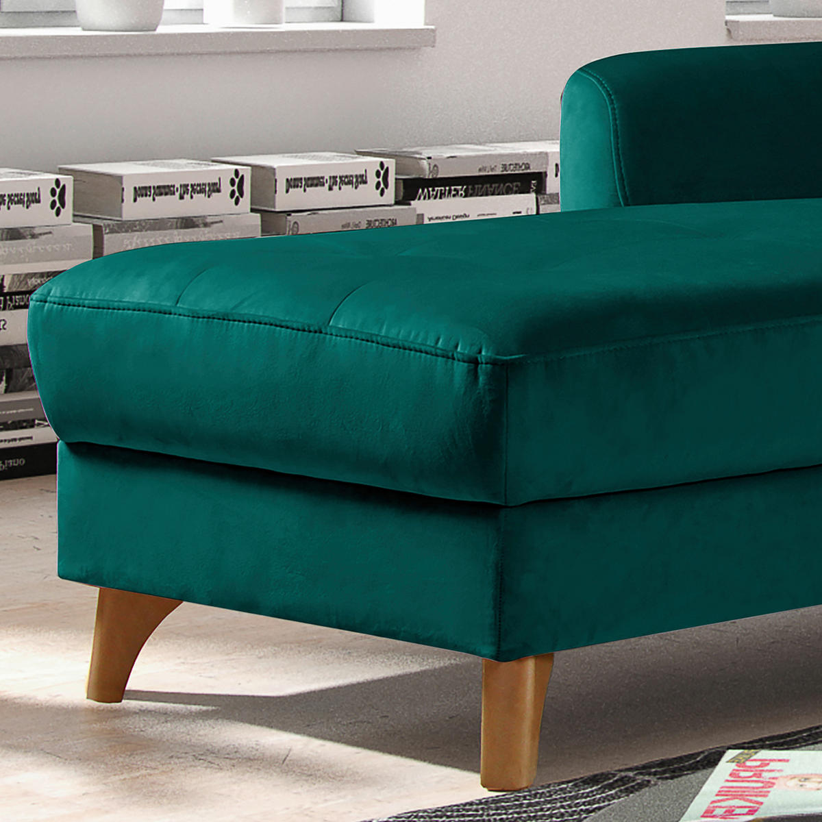 ECKSOFA Petrol Samt  - Buchefarben/Petrol, Design, Holz/Textil (168/238cm) - Livetastic