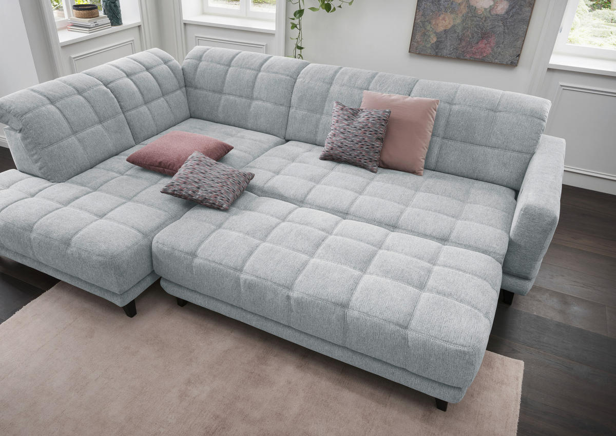 ECKSOFA in Webstoff Hellgrau  216/302 cm  - Hellgrau/Schwarz, Design, Holz/Textil (216/302cm) - Xora