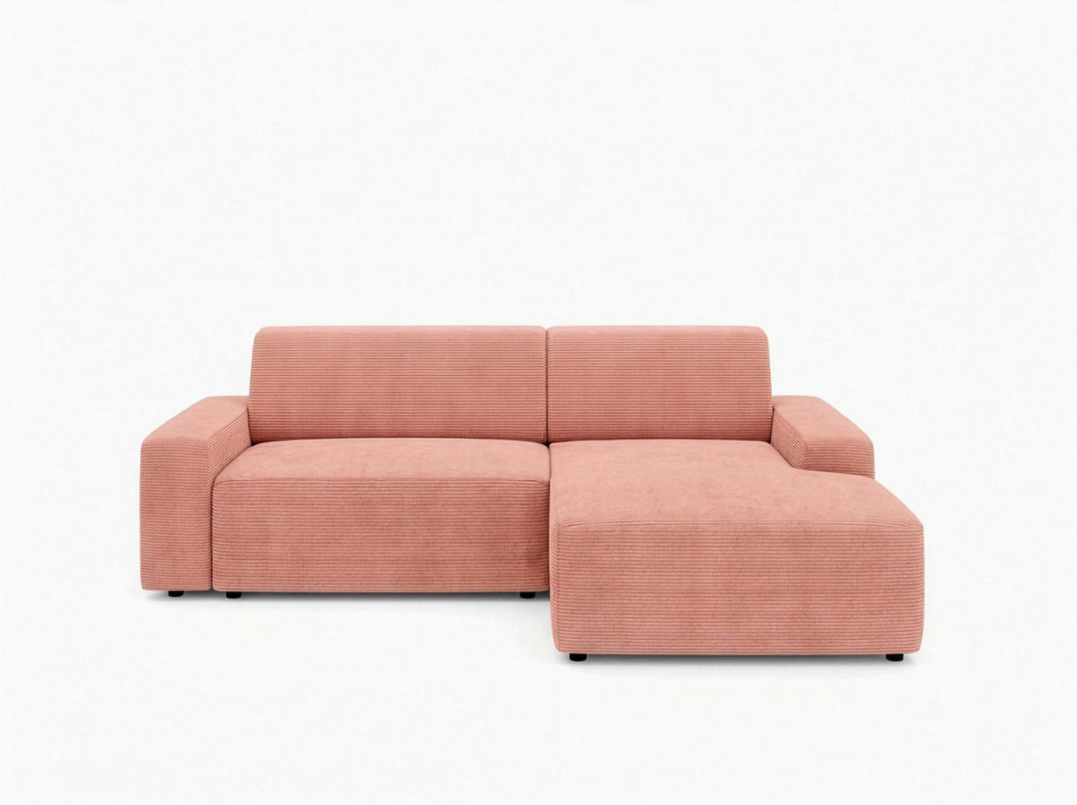 ECKSOFA WIEN in Cord Pink Bettkasten, Sitzvorzug  246/162 cm  - Pink/Schwarz, MODERN, Kunststoff/Textil (246/162cm) - Trendmanufaktur