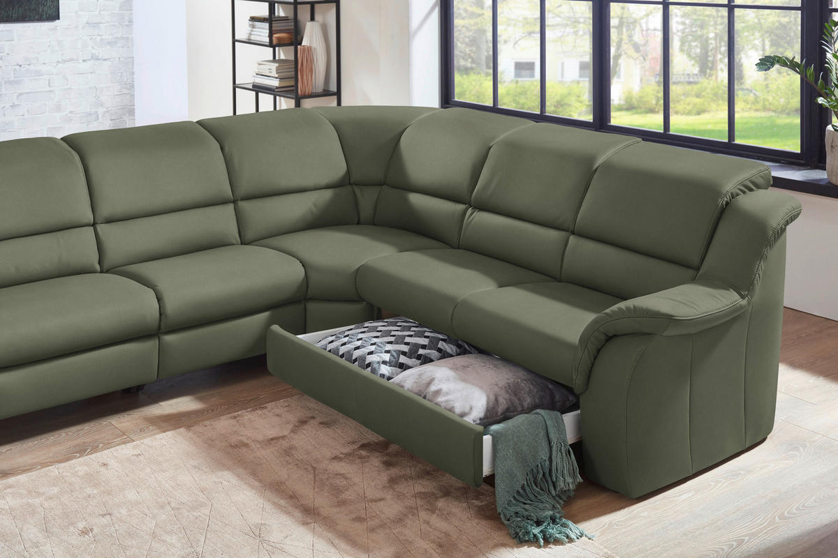 ECKSOFA  in Echtleder Schilfgrün  324/260 cm  - Schilfgrün/Chromfarben, KONVENTIONELL, Leder/Kunststoff (324/260cm) - Cantus