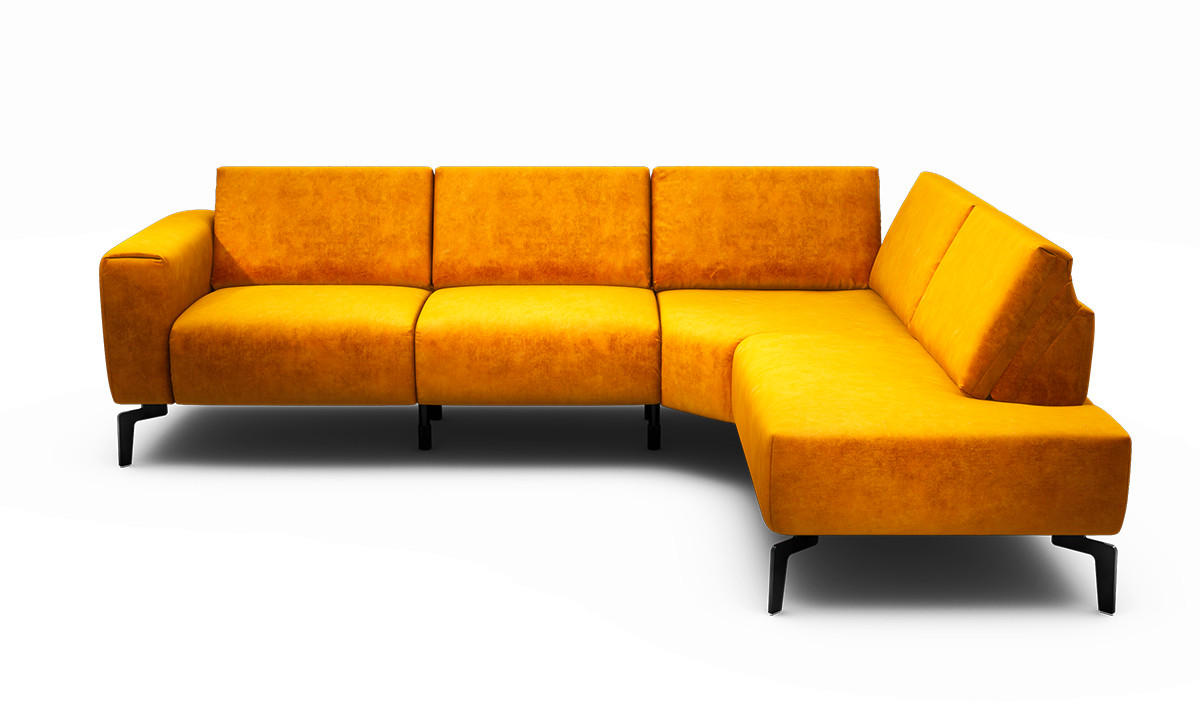 ECKSOFA Cosy Gelb Samt  - Gelb/Schwarz, Design, Textil/Metall (256/193cm) - SENSOO