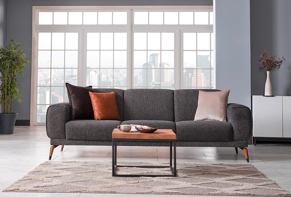 SOFA in Leinenoptik Dunkelgrau, Anthrazit  - Dunkelgrau/Anthrazit, Design, Holz/Textil (242/82/86cm) - Livetastic