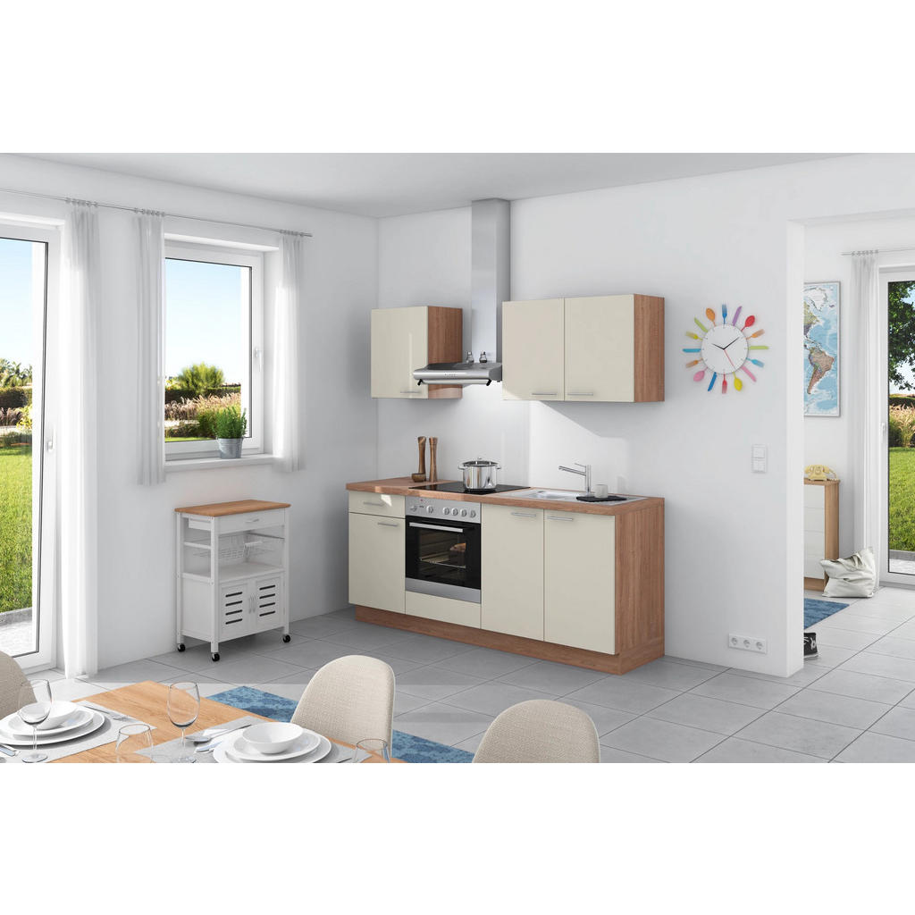 Küchenzeile Base ohne Geräte 200 cm Magnolia/Bergeiche