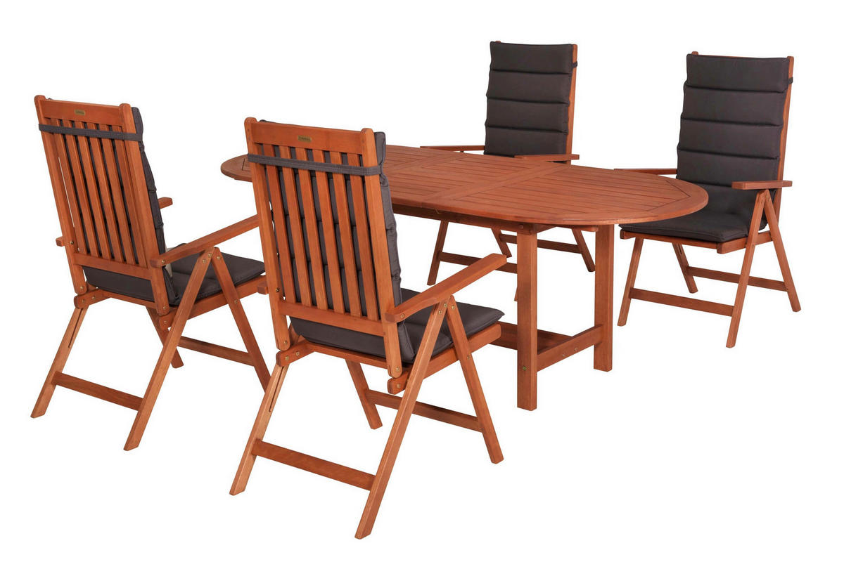 GARTENTISCHGRUPPE  - Eukalyptusholzfarben/Grau, KONVENTIONELL, Holz/Textil - Gardenson