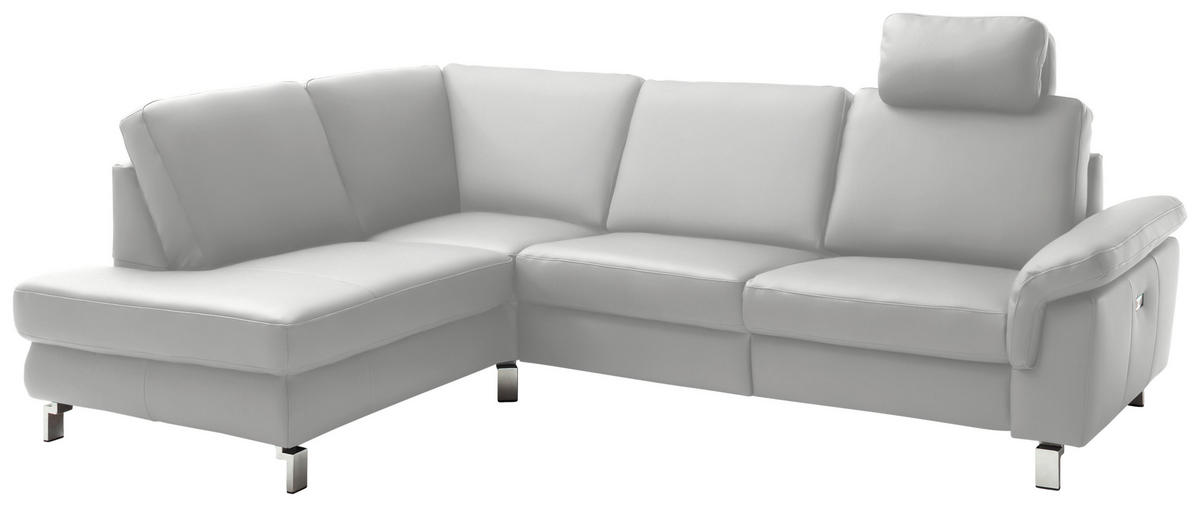ECKSOFA in Echtleder Hellgrau  - Chromfarben/Hellgrau, Design, Leder/Metall (200/271cm) - Pure Home Lifestyle