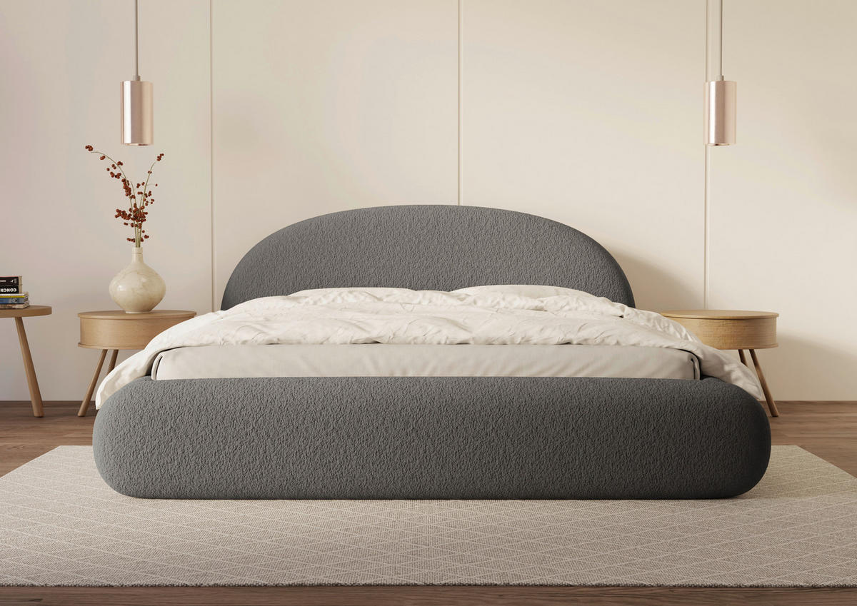 POLSTERBETT 180/200 cm,  in Dunkelgrau, gepolstertes Kopfteil, Lattenrost, Bettkasten,  - Dunkelgrau/Schwarz, Design, Holz/Textil (180/200cm) - Chameo