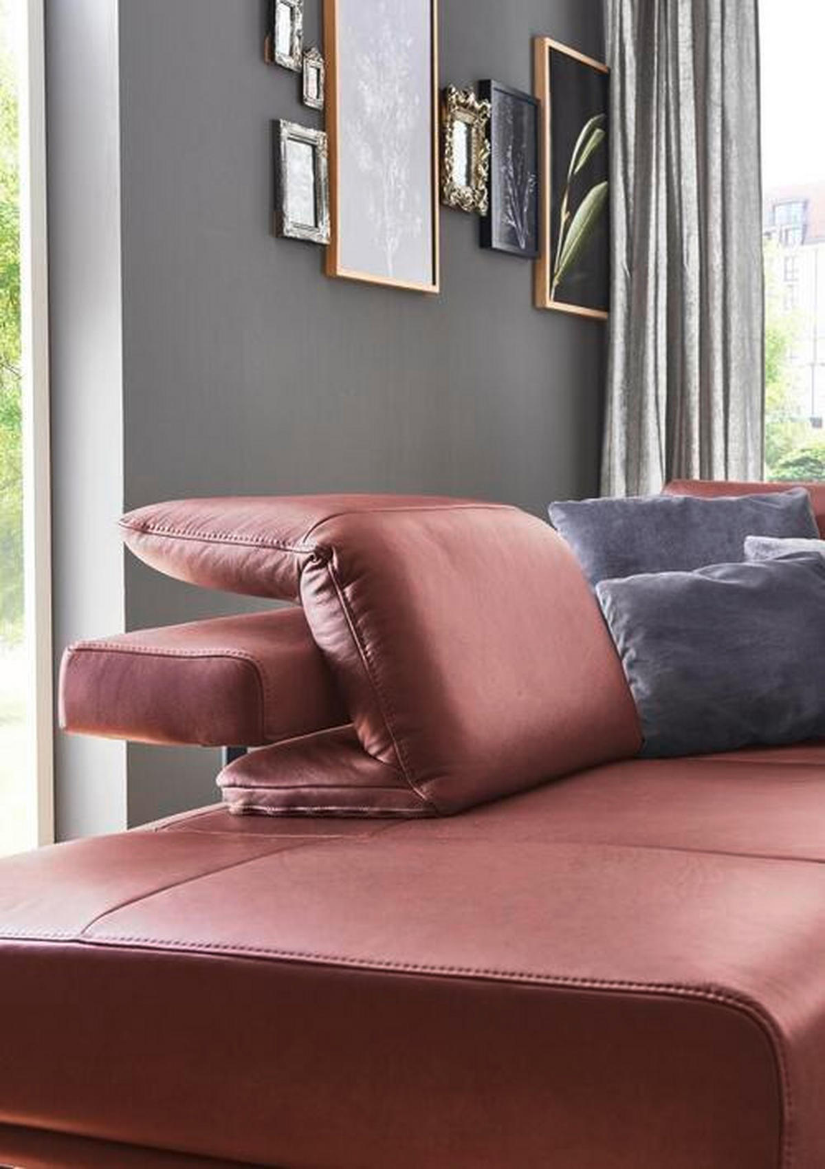 ECKSOFA in Echtleder Weinrot  - Chromfarben/Weinrot, Design, Leder/Metall (255/325cm) - Dieter Knoll