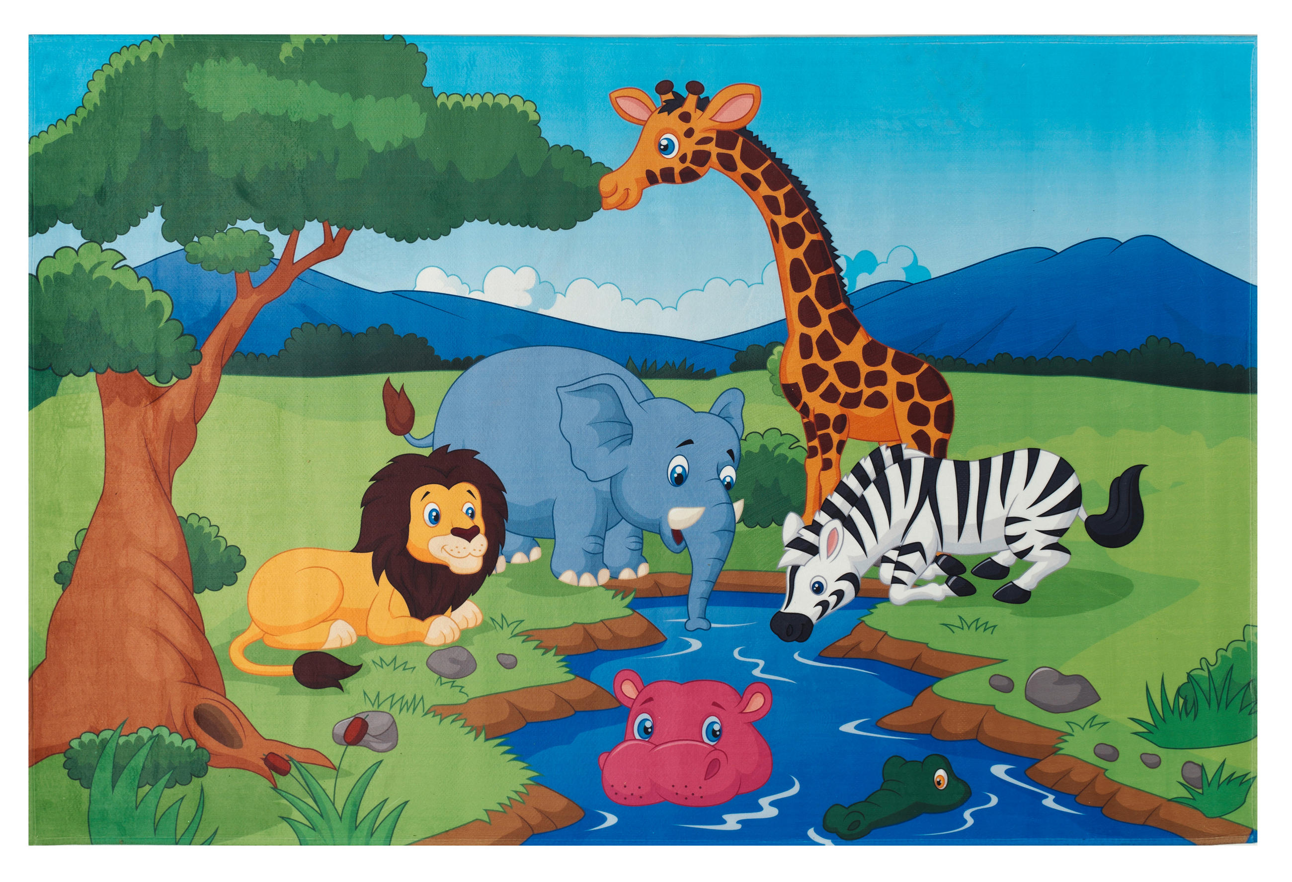 Kinderteppich Tiere Blau/ Grün 5 Freunde 140x200 Cm