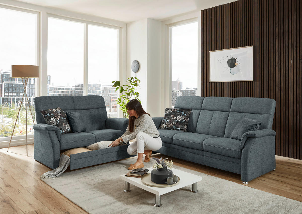 SITZGARNITUR Flachgewebe Grau  - Alufarben/Grau, Konventionell, Textil/Metall (142-194/100/89cm) - Beldomo Comfort