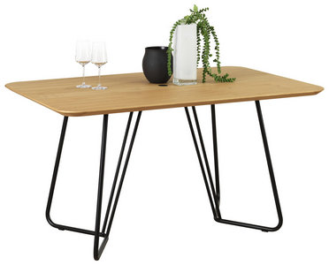 Esstisch Wildeiche Furniert Rechteckig Schwarz Eichefarben Online