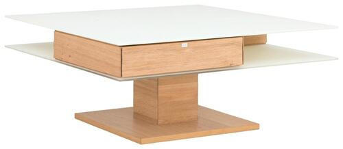 COUCHTISCH in Glas, Holzwerkstoff 90/90/43 cm  - Weiss/Eichefarben, Design, Glas/Holzwerkstoff (90/90/43cm) - Voglauer