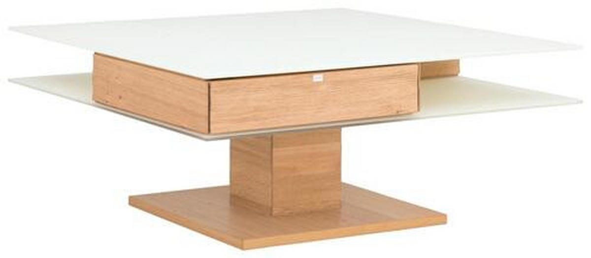 COUCHTISCH in Glas, Holzwerkstoff 90/90/43 cm  - Weiss/Eichefarben, Design, Glas/Holzwerkstoff (90/90/43cm) - Voglauer