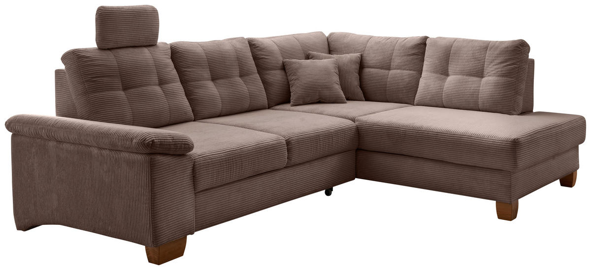 ECKSOFA in Cord Graubraun  - Graubraun/Naturfarben, Modern, Holz/Textil (274/206cm) - Livetastic