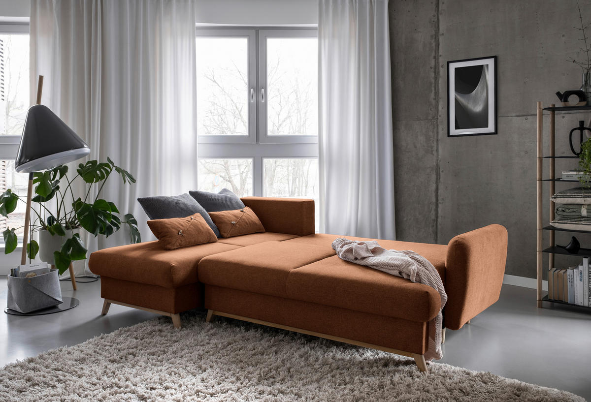 KUTNA GARNITURA tekstil  terakota   - prirodne boje/terakota, tekstil/drvo (157/235cm) - MID.YOU