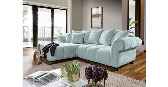ECKSOFA  in Plüsch Mintgrün Zierkissen, Rückenkissen, Rücken echt  190/288 cm  - Dunkelbraun/Mintgrün, KONVENTIONELL, Holz/Textil (190/288cm) - Carryhome