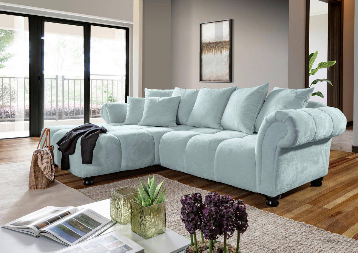 HÖRNSOFFA i plysch mintgrön  - mintgrön/mörkbrun, Klassisk, trä/textil (190/288cm) - MID.YOU