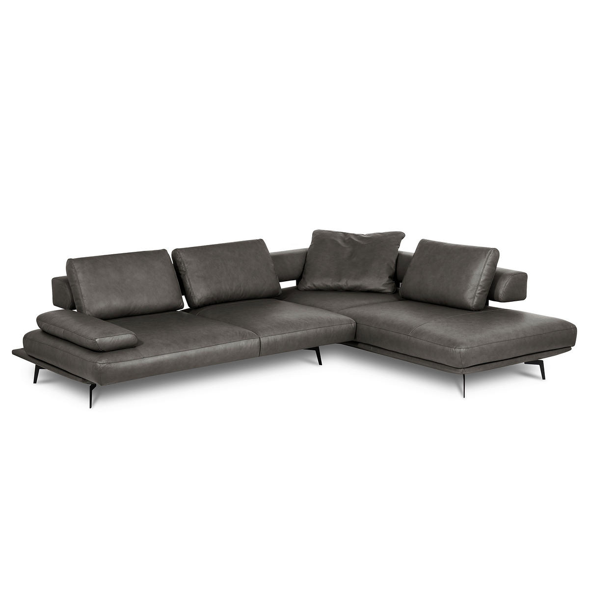 ECKSOFA  in Echtleder Anthrazit  306/237 cm  - Anthrazit/Schwarz, Design, Leder/Metall (306/237cm) - Livetastic