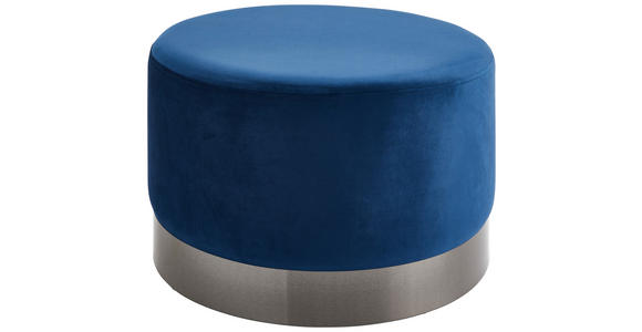 HOCKER Samt Blau, Grau  - Blau/Grau, Trend, Textil/Metall (55/35/55cm) - Xora