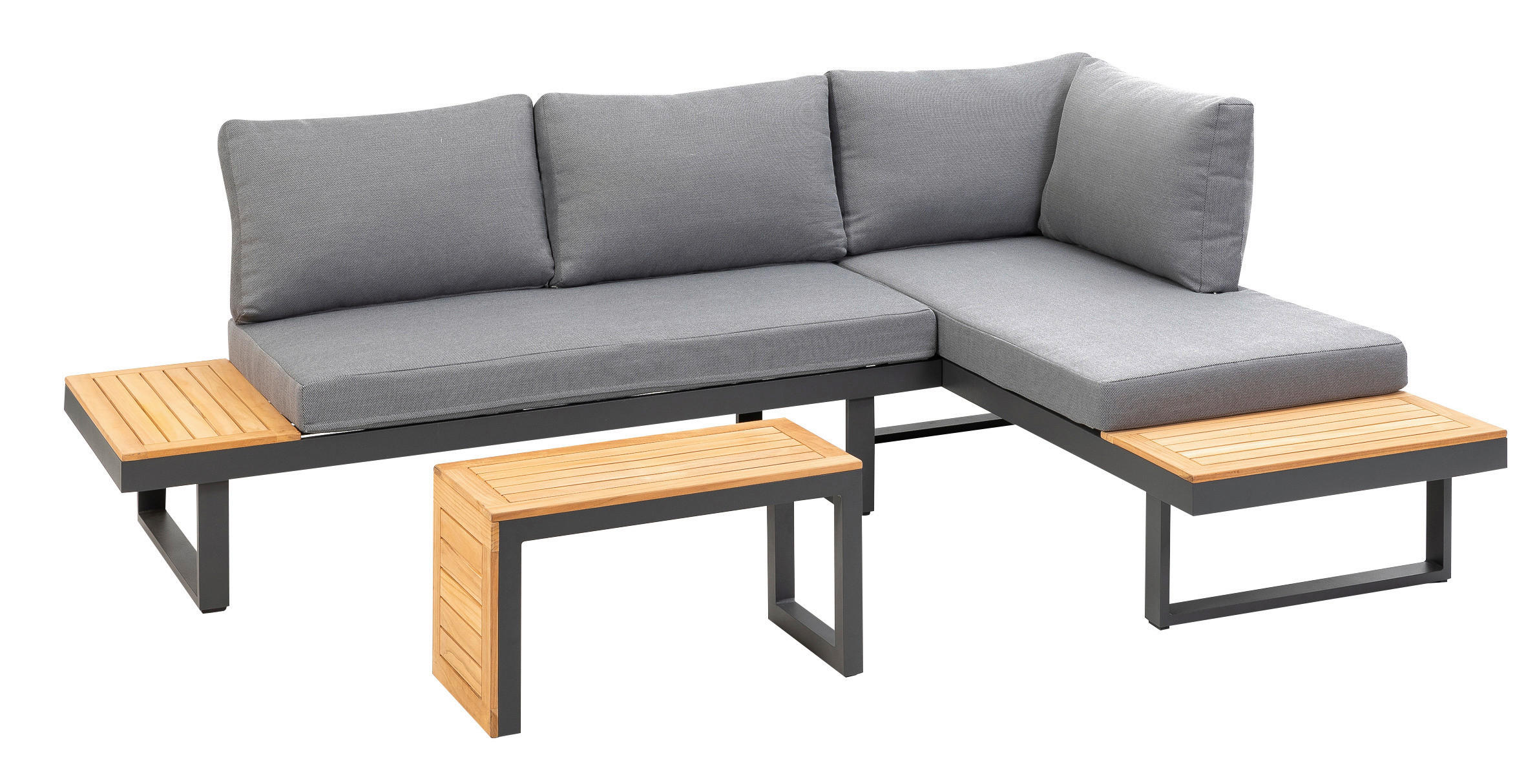 LOUNGEGARNITUR Teakholz Aluminium  - Anthrazit/Grau, Basics, Holz/Textil (253/70/175cm) - Gardenson